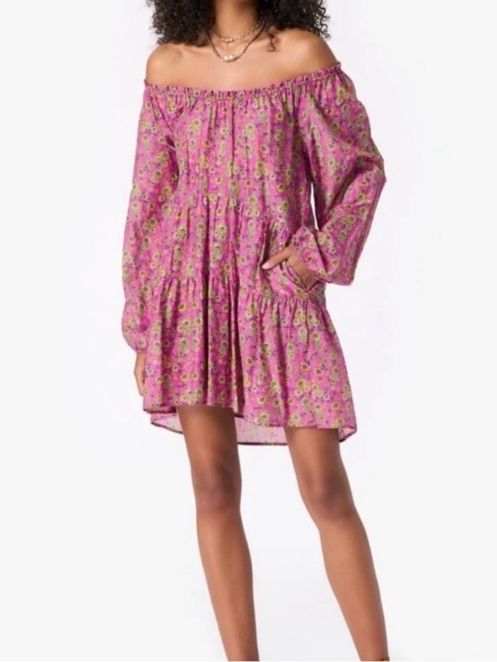 XIRENA Dalyn Dress Pink Amethyst Tiered Mini Cotton Silk Size Small